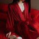 維多利亞的格調(diào)新款晨袍女新娘2025款秋冬感紅色羽毛睡袍結(jié)婚睡衣晨拍禮服 酒紅色套裝(單袍+吊帶裙) 2XL 130-150斤
