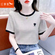 紅蜻蜓刺繡純棉條紋短袖t恤女2025年夏季新款女裝短袖女顯瘦女士上衣衫 白色條紋短袖 XL