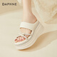 達(dá)芙妮（DAPHNE）拖鞋女夏季外穿厚底松糕一字拖新款仙女風(fēng)休閑沙灘涼拖 米色 跟高7.5cm 36 (230mm) 標(biāo)準(zhǔn)碼