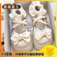 京桂夏季新款可愛(ài)日系jk大頭甜美蝴蝶結瑪麗珍小皮鞋女春夏lolita單鞋 米白色白蝴蝶結/米白 38
