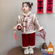 哈熙牛女童拜年服套裝冬季新款兒童漢服女寶寶衣服中國風(fēng)唐裝棉衣兩件套 紅色拜年服套裝（含包包） 100 建議2歲左右