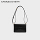 CHARLES&KEITH老花牛皮單肩斜挎信封包小方包包女包生日禮物SL2-20271321 Black黑色 S
