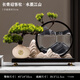迎客松創(chuàng)意山水流沙畫擺件沙漏新中式客廳玄關(guān)辦公室裝飾品 長青迎客松·水墨江山·米白色