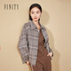 菲妮迪（FINITY）【絨感羊絨】毛呢外套冬季新款格紋襯衫領(lǐng)上衣女 淺綠白格 M