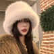 逸兼毛絨漁夫帽女秋冬季韓版白色保暖護耳盆帽大頭圍顯臉小毛茸茸帽子 毛毛漁夫帽【米白色】 均碼 (建議55-59cm)
