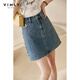 梵希蔓高腰牛仔短裙女夏季2022新款設計感小眾防走光a字半身裙子 70528 淺藍色 M