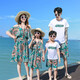 秋卷親子裝三口全家裝夏季一家四口套裝海邊母女連衣裙父子T恤沙灘褲 媽媽M（連衣裙）