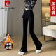 皮爾卡丹（pierre cardin）加絨喇叭褲女小個(gè)子長(cháng)褲秋冬2025新款松緊腰側開(kāi)叉微喇褲加厚 黑色-款【加長(cháng)褲】 加絨 L 建議104-114斤內
