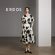 ERDOS 春夏絲棉府綢圍裹式剪影印花V領(lǐng)修身顯瘦減齡A字裙女連衣裙 奶昔白 XL 170/92A