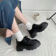 品牌斷碼粗跟小皮鞋女新款復古單鞋子日系jk制服配裙子厚底樂(lè )福鞋 黑色-啞光 37