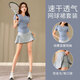 愛(ài)夢(mèng)鳥(niǎo)（Aimengniao）女裝套裝2025新款羽毛球服女跑步運(yùn)動(dòng)網(wǎng)球裙健身晨跑速干百褶短裙 套裝/藍(lán)色+牛仔藍(lán) M