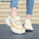 斯凱奇（Skechers）女鞋春季新款撞色時(shí)尚復古老爹鞋厚底網(wǎng)面透氣運動(dòng)休閑鞋子女 白色/黃色-WYL  36