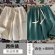 意森頓華夫格重磅短褲男士夏季薄款美式寬松休閑運動褲子潮牌五分中褲 兩件裝(杏色+墨綠色） 5XL （建議195-220斤）