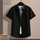 以堡狼（YIBAOLANG）夏季新款短袖男裝襯衫青年韓版商務(wù)休閑百搭修身免燙純色襯衣 黑色 XL