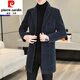 皮爾卡丹（pierre cardin）男士毛呢大衣冬季西裝領(lǐng)中長(cháng)款休閑百搭風(fēng)衣呢子不起球外套 黑灰色 4XL