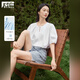 對白國風(fēng)新中式短袖襯衫女夏2026新款法式鏤空圓領(lǐng)泡泡袖顯瘦小衫 月光白 L
