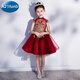 A 21 FUNB女童晚禮服高端小主持人花童兒童服裝婚紗鋼琴演出服女孩連衣裙子 酒紅色短款包肩 130