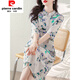 皮爾卡丹（pierre cardin）棉麻連衣裙女夏季2025新款印花改良旗袍裙中國風(fēng)顯瘦氣質(zhì)復古裙子 圖片色 L 90-110斤