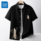 真維斯（Jeanswest）冰絲短袖襯衫男士外套夏季薄款工裝潮牌寬松上衣夏天高級感襯衣服 【冰絲涼感】黑色(大復古竹) 5XL (體重230-260斤)
