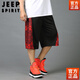JEEP SPIRIT特大號男裝運動(dòng)中褲男士寬松七分褲超大碼籃球褲加肥加大碼短褲夏 371紅 3XL 190--210斤