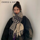 CHANEELR & KARITH圍巾冬季女披肩兩用加厚千鳥(niǎo)格保暖圍脖送女生老婆輕奢生日禮物 輕奢品牌時(shí)尚百搭ck風(fēng)【藏青色】