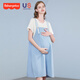 費(fèi)雪（Fisher-Price）美國(guó)費(fèi)雪孕婦夏裝新款時(shí)尚寬松純棉背帶裙假兩件連衣裙夏季孕婦裙 冰藍(lán)色連衣裙 XL