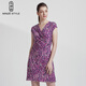 名師路夏裝ol通勤簡(jiǎn)約女裙修身短袖v領(lǐng)印花連衣裙 玫紫色63 L