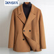 凱撒（KAISER）秋冬羊毛落肩袖雙面毛呢大衣男短款純羊毛雙排扣呢子寬松外套 駝色 50/XL