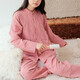 朵朵·可可秋冬新款純棉新中式簡(jiǎn)約長(zhǎng)袖長(zhǎng)褲家居服睡衣女套裝 粉色 M (160)