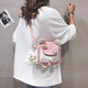 牧瑾可愛(ài)萌斜挎包女小包包潮流小清新少女帆布包日系卡通單肩小背包 粉色（帶徽章+小白熊掛件）