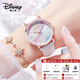 迪士尼手表女學(xué)生考試專(zhuān)用女孩高中學(xué)生初中女生防水靜音雙日歷少女腕表 彩虹白色