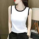 琉善純棉背心女吊帶女士?jì)却┐虻?025夏季新款運動(dòng)外穿棉無(wú)袖t恤坎肩 白色拼黑 2XL 建議125-140斤