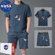 NASA RHUDE夏天T恤套裝男潮流男運(yùn)動套裝短袖套裝男t恤套裝男夏季衣服男夏裝 灰藍(lán) XL(推薦體重125-140斤)