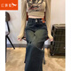紅蜻蜓牛仔褲女窄版直筒2025年春季新款女裝高腰女士休閑闊腿加絨褲子女 常規(guī) 水泥灰九分 S