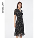 朗姿【尖貨補單】法式V領(lǐng)印花碎花雪紡抽褶連衣裙字高級感夏新款 黑色 2XL 175/92A