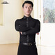 丹寶羅摩登舞襯衫男成年拉丁舞長(cháng)袖練功服黑色國標舞上衣表演服裝 男黑色花邊襯衣長(cháng)袖 XL