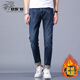 小魔魚(yú)牛仔褲秋冬新款加厚抓絨小直腳男士直筒褲彈力保暖長(cháng)褲335293 小直腳335293 29