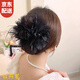 曉色網(wǎng)紗羽毛抓夾女2025年新款大號(hào)后腦勺盤(pán)發(fā)發(fā)夾高級(jí)感公主頭鯊魚(yú)夾 F2534牡丹花羽毛抓夾