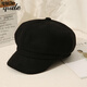 趣得八角帽子女潮流帽子女網(wǎng)紅款ins夏天韓版潮人百搭八角帽時(shí)尚秋冬薄款貝雷帽 扣帶款-黑色 可調節(約55-58cm)