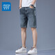 真維斯牛仔短褲男士夏季新款涼感五分褲彈力潮牌寬松直筒中褲子夏季男 612藍灰色 34 （建議165-175斤）