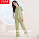 紅豆居家睡衣女棉夏季薄款短袖長(zhǎng)褲女士家居服白楊綠165/88A