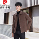 皮爾卡丹（pierre cardin）羊絨雙面呢短款毛呢大衣2023年春秋款男士外套休閑夾克上衣男裝 咖啡色 L