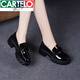 卡帝樂(lè)鱷魚(yú)（CARTELO）2025新款春季英倫小皮鞋女真皮厚底樂(lè)福鞋春款平底單鞋漆皮女鞋 黑色 37