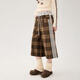 CHUU蕾絲邊格子休閑褲女2025冬季新品字母撞色拼接毛呢闊腿七分褲 咖啡格 L