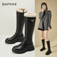 達芙妮長(cháng)筒靴女毛絨騎士靴2024新款冬季加絨加厚毛毛高筒靴棉靴雪地長(cháng)靴 黑色（加絨） 38