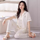 JTTCAC日本JT睡衣女士夏季純棉短袖長(cháng)褲薄款夏天2024年新款大碼家居服 88533奶白 M【體重80-100斤】