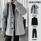 gxmy風(fēng)衣男士休閑套裝秋冬季新款港風(fēng)加厚保暖衣服男裝外套潮流三件套 三件套【藍色+黑高領(lǐng)毛衣+加絨西 XL