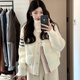 韓璐嬌（hanlujiao）針織拼接羽絨棉服外套女秋冬季2024新款小個子輕薄韓系學(xué)院風(fēng)棉衣 白色 M