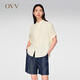 OVV【重磅真絲】2024春夏新款女裝肌理感泡泡縐落肩短袖襯衫 櫻草黃07 XL