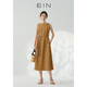 EIN輕舒亞麻 EIN言文藝復古質(zhì)感通勤腰帶可調節無(wú)袖連衣裙夏季新款 咖色 L